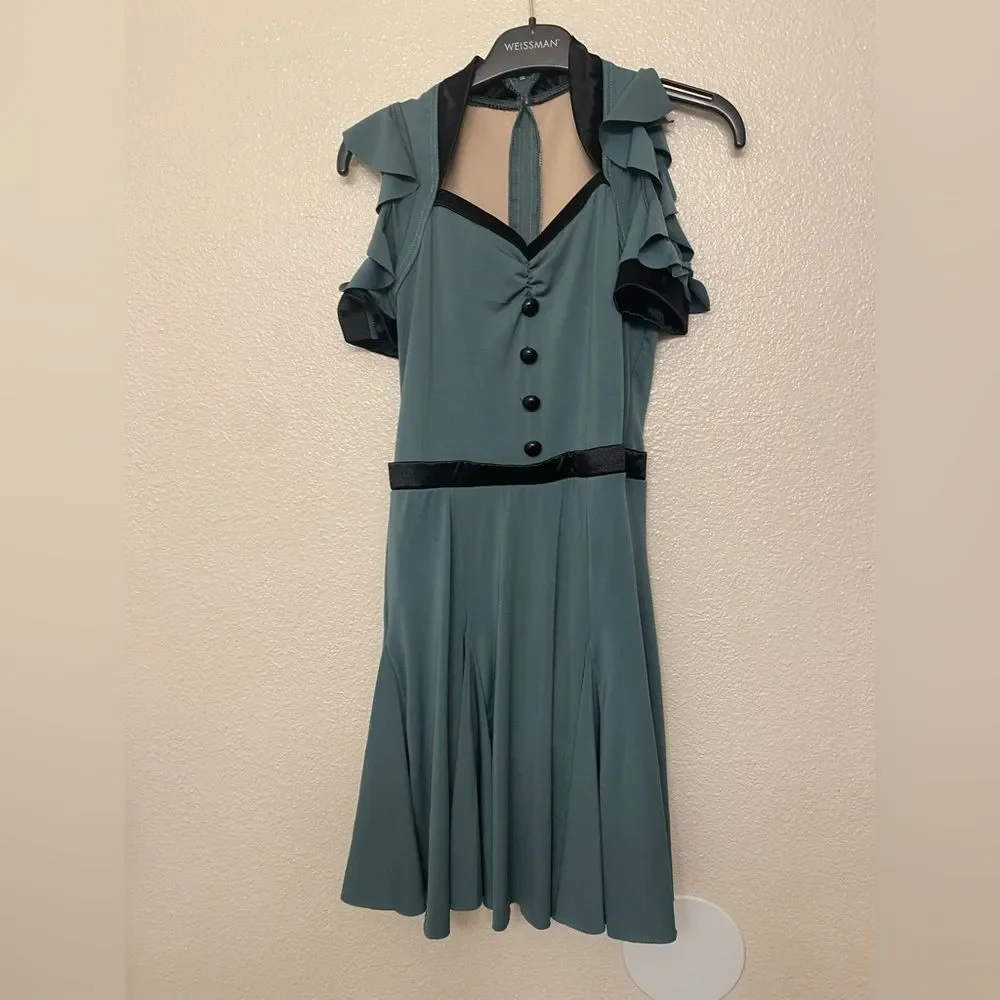 WEISSMAN Dance Costume sage green leotard dress It Don’t Mean A Thing 10215 LC